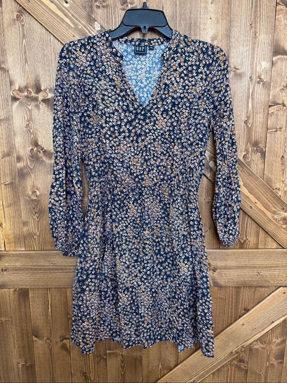 GAP Women’s XS Black Floral Long Sleeve Fit & Flare Dress Front Zipper Detail (9